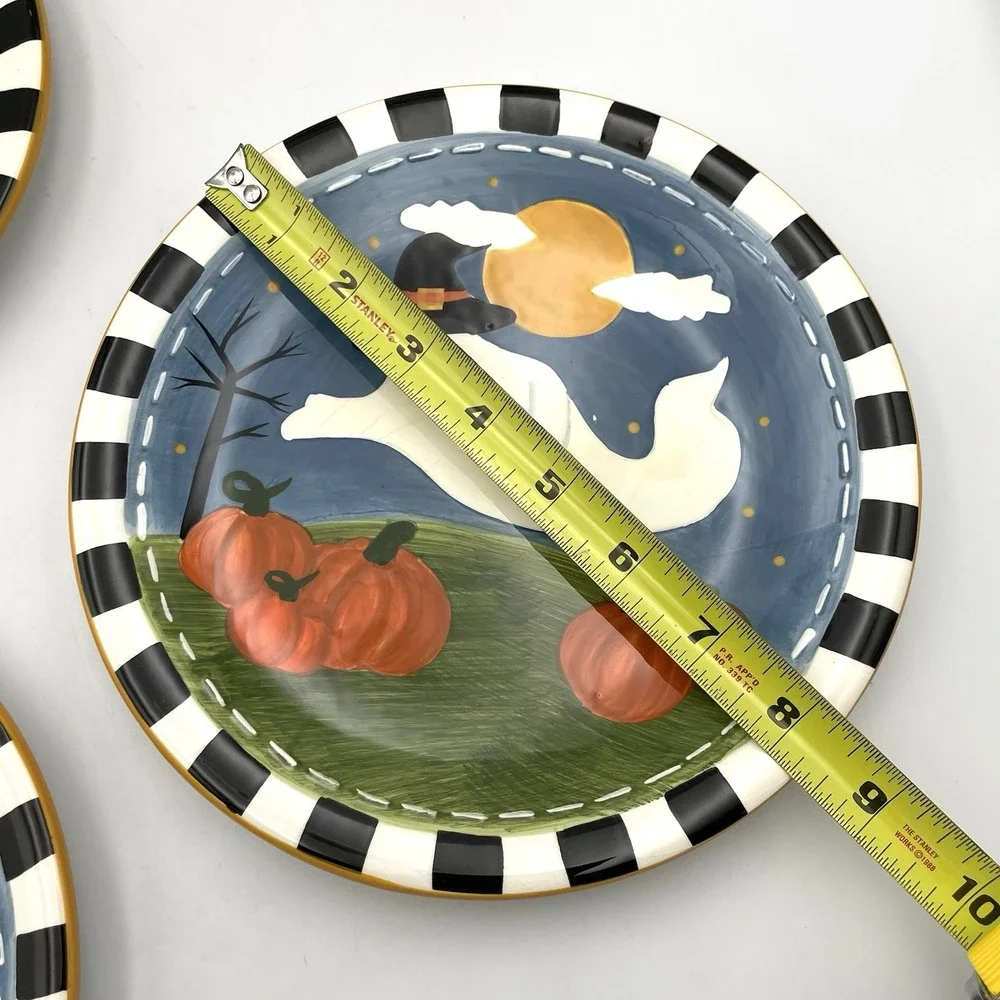 Vintage 2000s Halloween Ghost Witch Hat Pumpkin Plates Set of 4 8.25